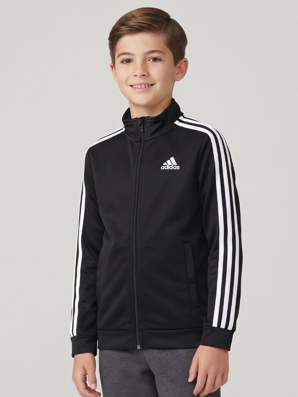 Adidas Boys Black White 3 Stripe Full Zip Track Jacket Size M 10-12